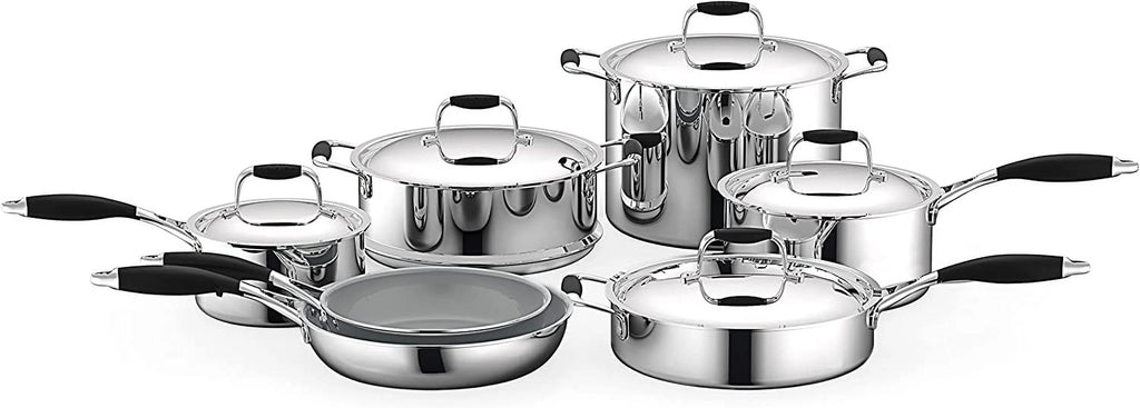 Excellent Kitchenware Pots &amp; Pans Set - 16-Piece Set Clad Kitchen Cookware with Nylon Utensils  Fry Pan Interior Coated with Prestige Ceramic Non-Stick Coating  Stylish Kitchen Cookwa