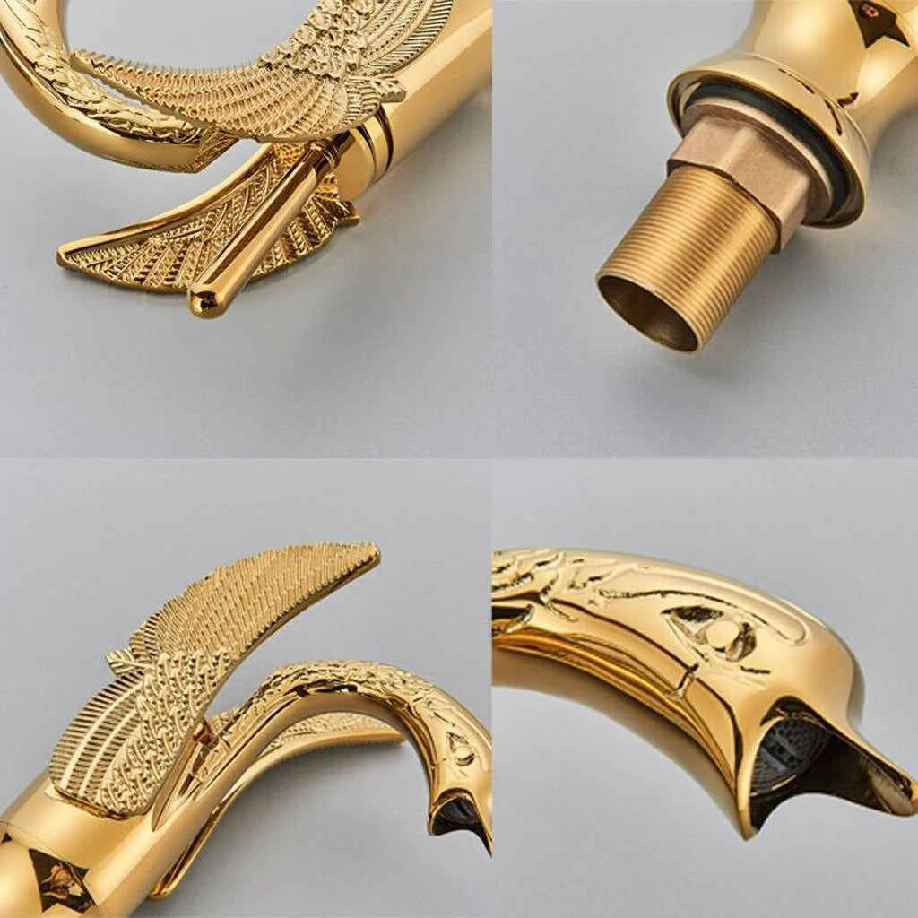 Swan Faucet Bathroom Sink Faucet Polished Gold Single Handle One Hole Basin Tap W86189