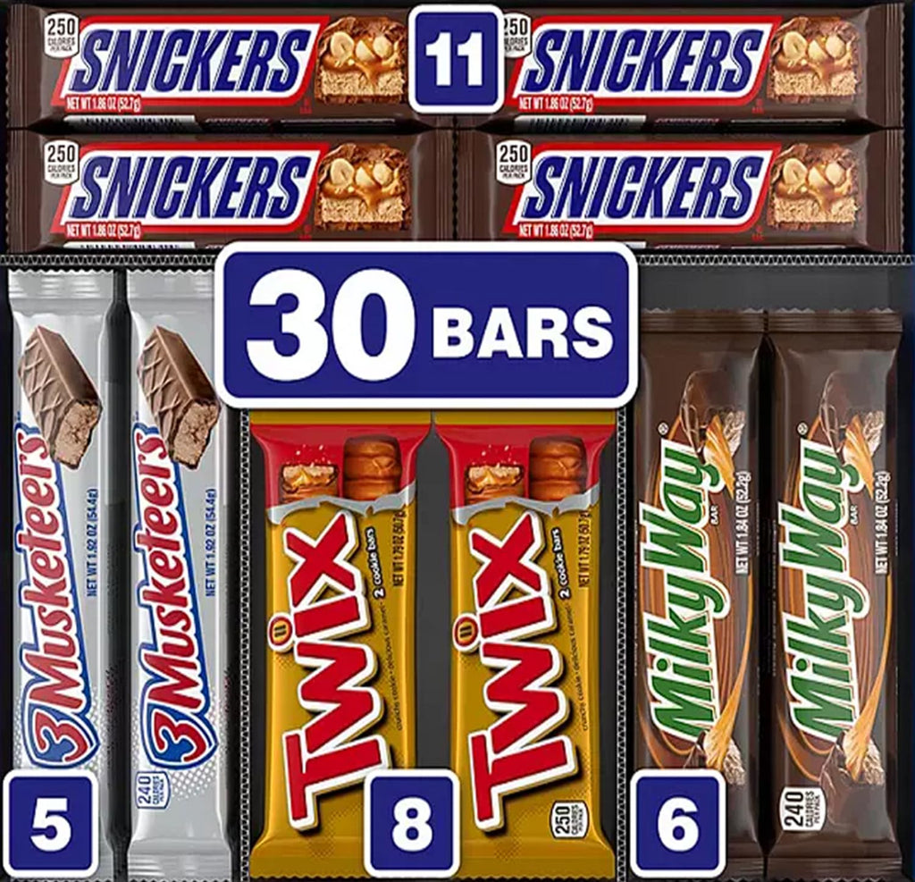 Milky Way, Twix, Snickers & More Full Size Bulk Chocolate Candy Bars (30 ct.)