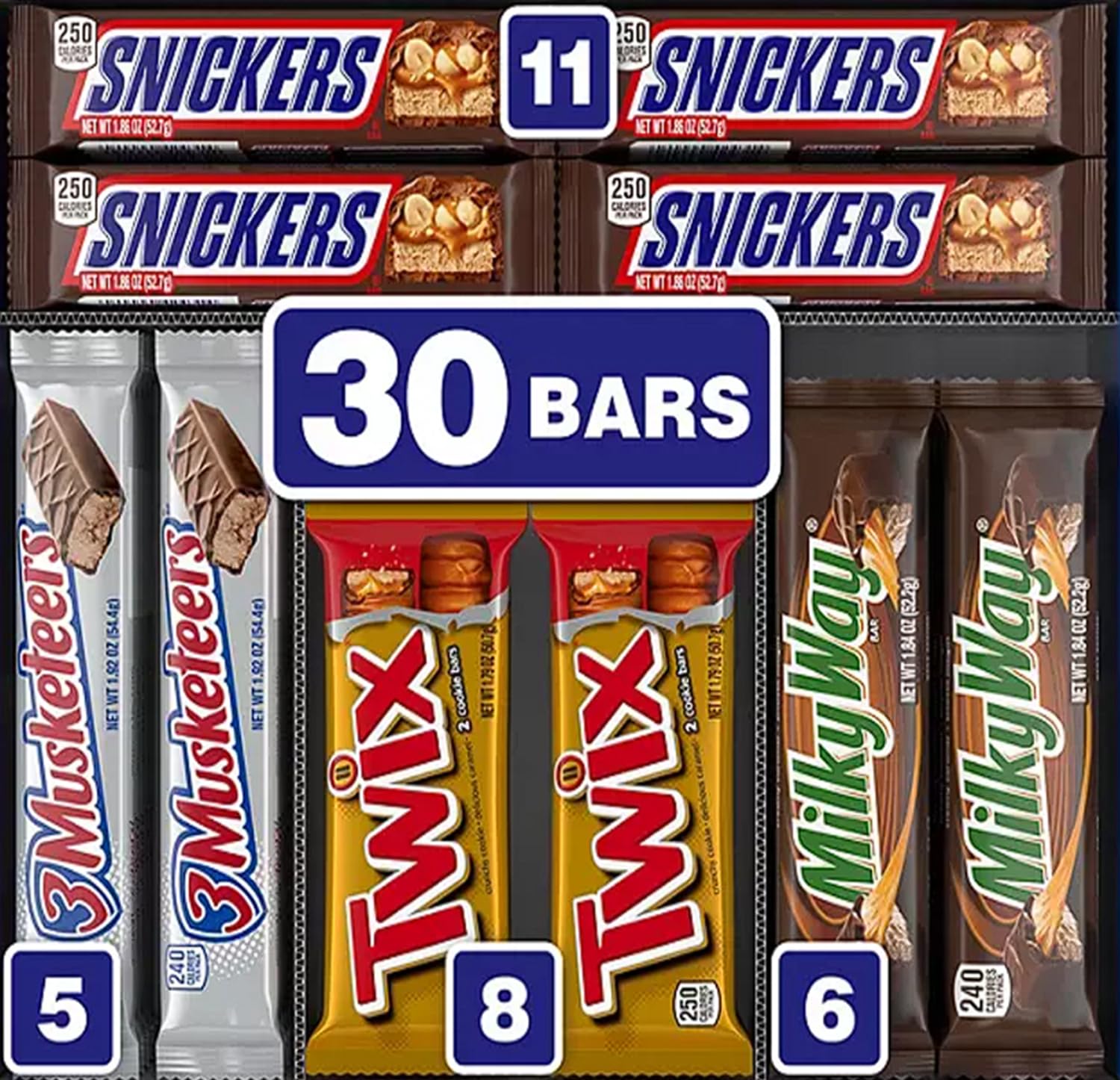 Milky Way, Twix, Snickers & More Full Size Bulk Chocolate Candy Bars (30 ct.)
