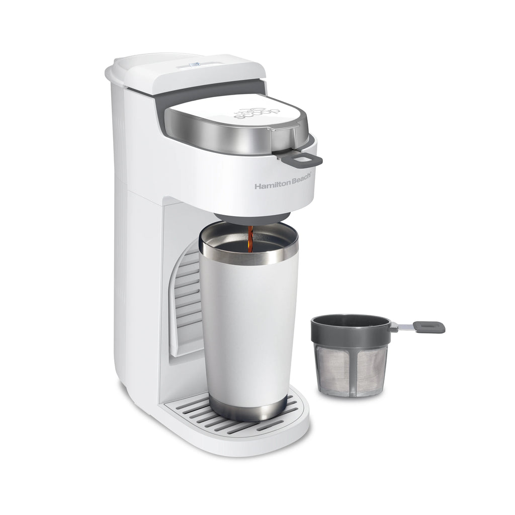 Hamilton Beach The Scoop Single-Serve Coffee Maker, No Pods or Coffee Filters Needed, White, 47621