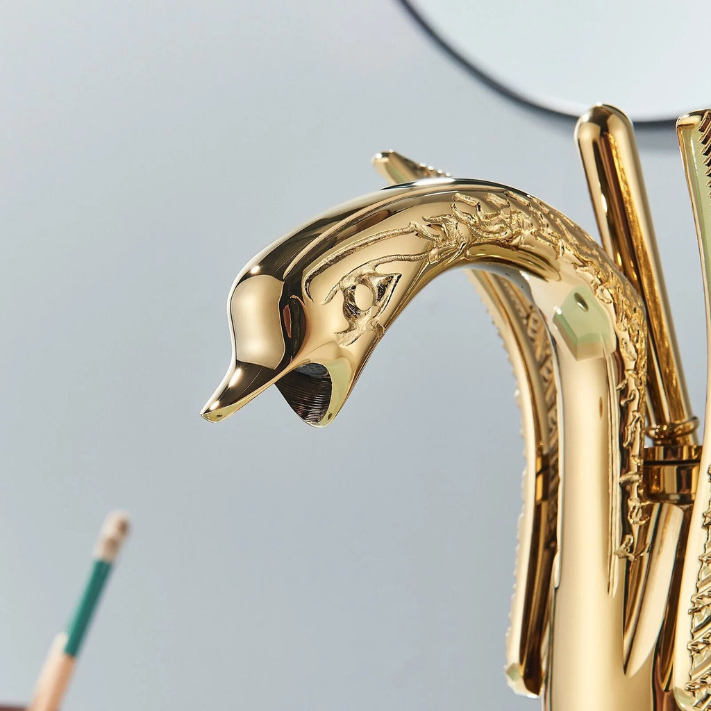 Swan Faucet Bathroom Sink Faucet Polished Gold Single Handle One Hole Basin Tap W86189