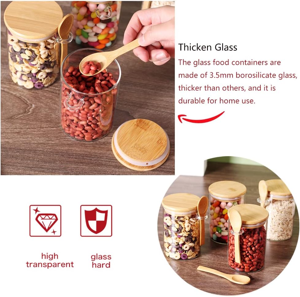 Glass Containers with Bamboo Lids and Wooden Spoons, 17 OZ Overnight Oat Jars (6 Pack) O92322