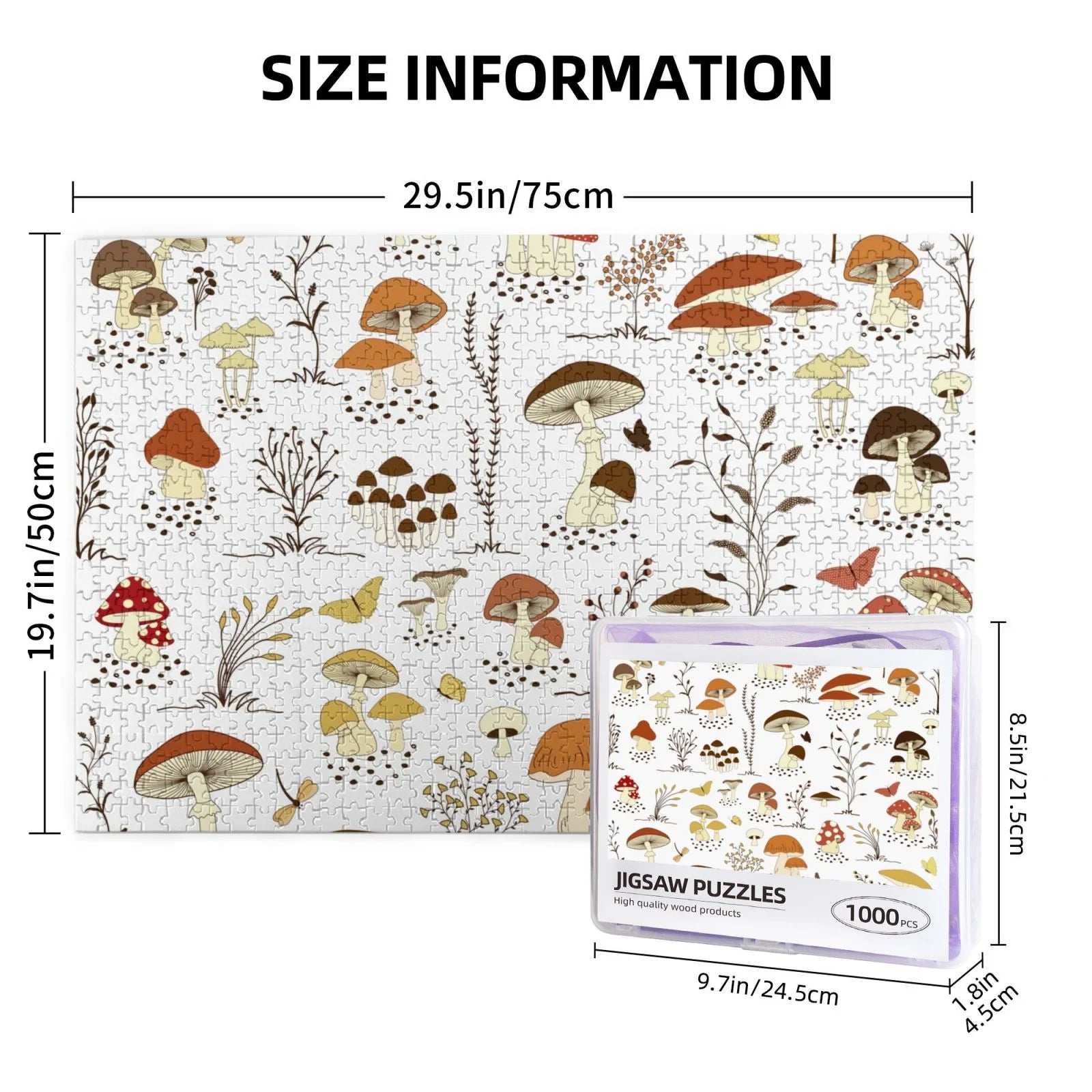 1000 Pieces Jigsaw Puzzle Mushrooms and Butterflies E521