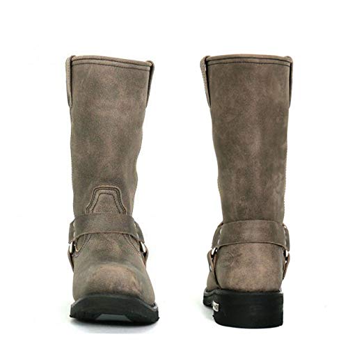 Men's Stone Wash Brown 11-inch Tall Harness Leather Boots B8500
