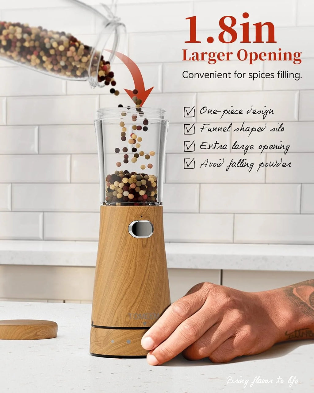 Electric Salt and Pepper Grinder Set, Adjustable Coarseness, USB Rechargeable, LED Light, 2 Pack Z6771