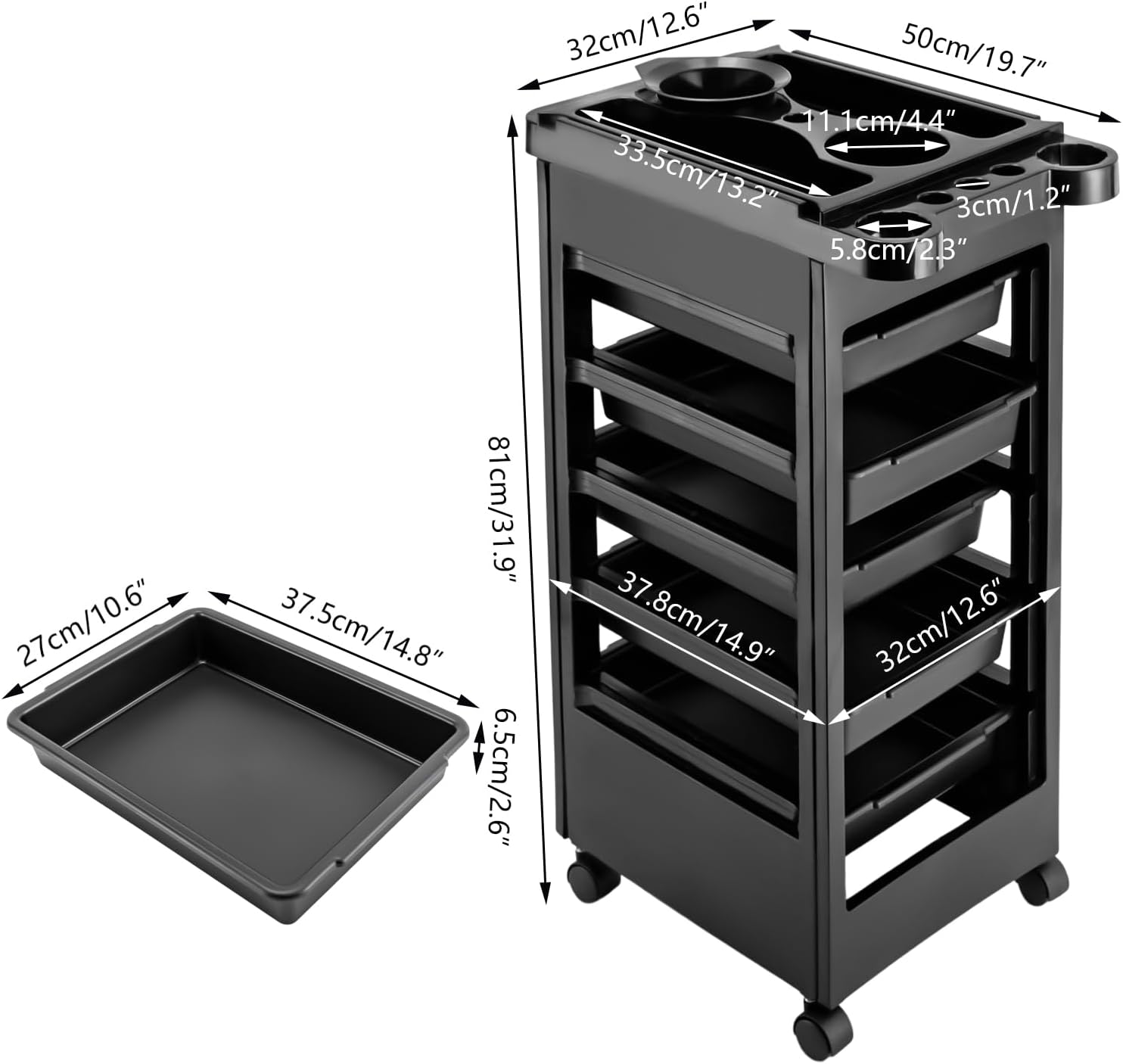 Salon Trolley Cart with Wheels, 5 Drawer Storage Organizer X854374