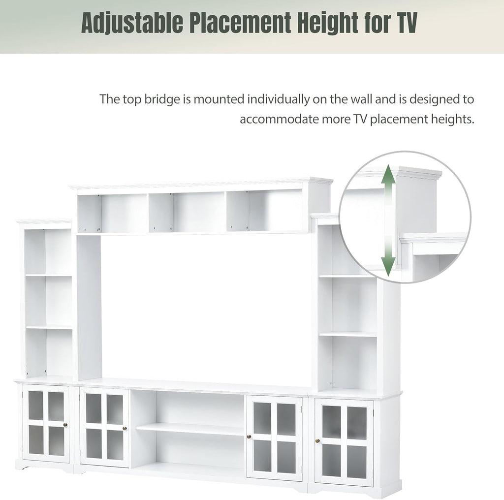 Media Console Table for TVs Up to 70" with Tempered Glass Door, White J769401