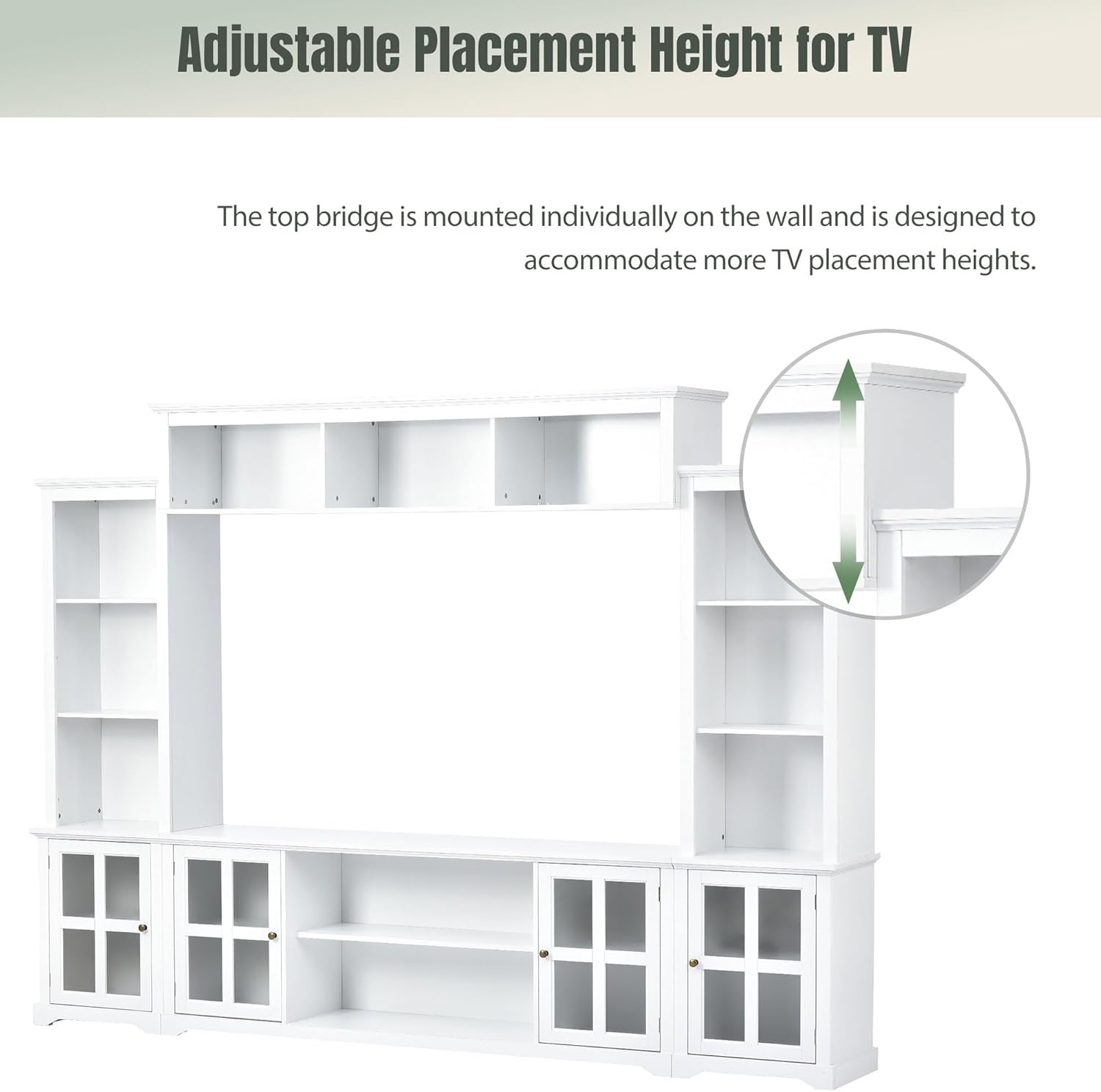 Media Console Table for TVs Up to 70" with Tempered Glass Door, White J769401