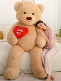 MorisMos Brown Giant Teddy Bear 6ft Stuffed Animal "I Love You" Red Heart Jumbo Human Size Teddy Bear