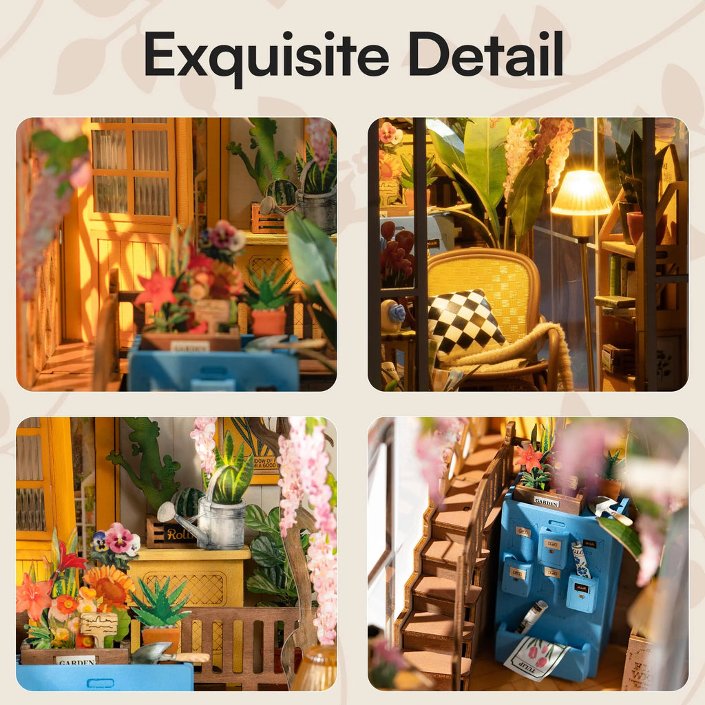 Book Nook Kit DIY Miniature House with LED Light Bookshelf Insert Decor O228447