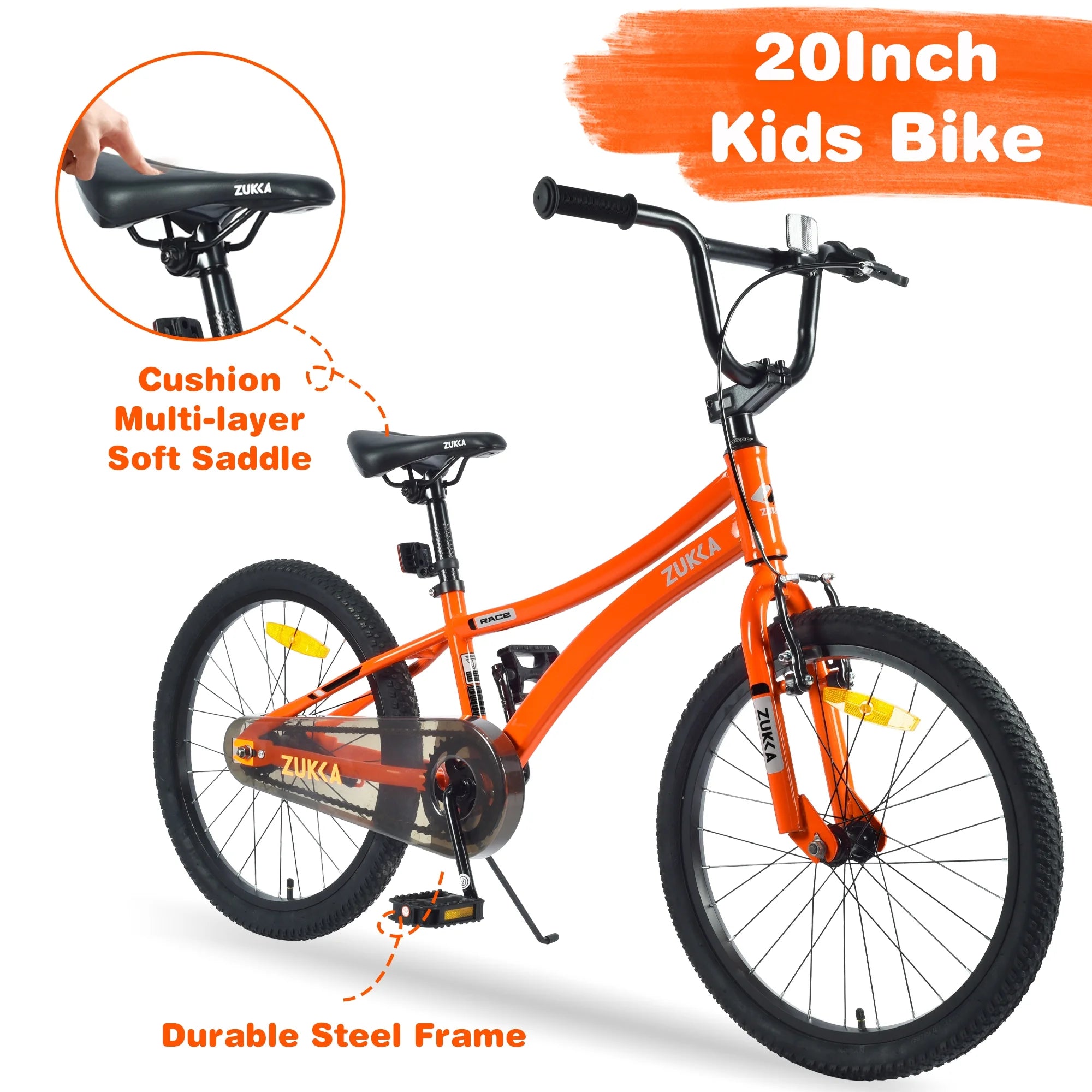 20 Inch Boys Bike for Kids Ages 7-10, Single Speed, Steel Frame, Orange J207351