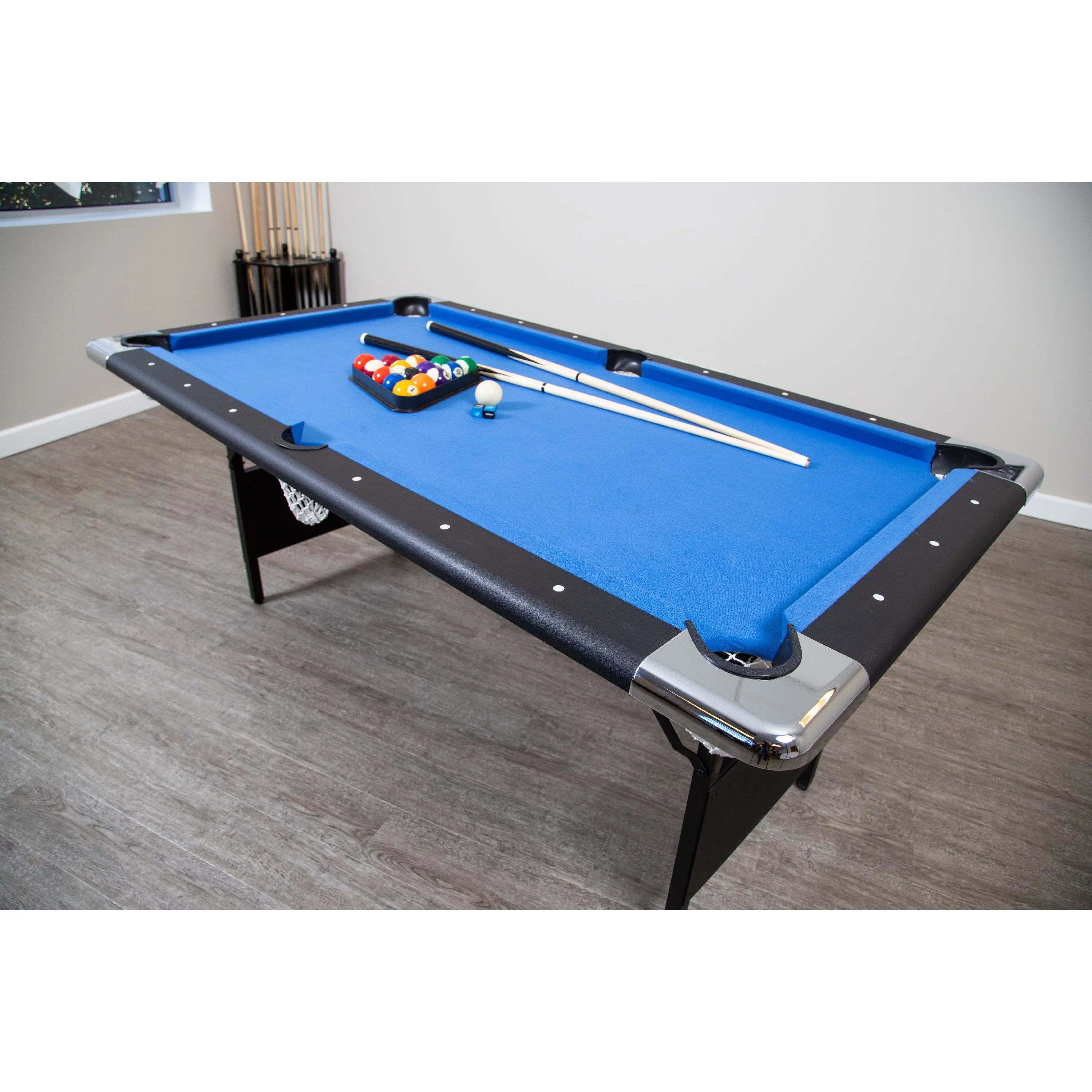 Folding 6 ft. Pool Table, Blue Felt Q593
