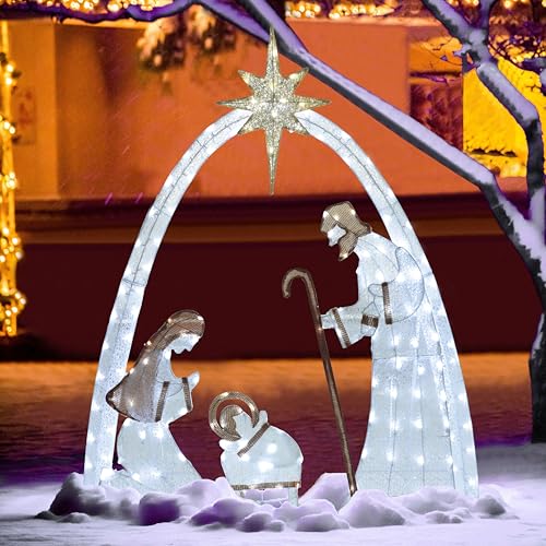5FT Pre-Lit Nativity Scene with 150 LED Lights for Outdoor Indoor Christmas Decor B6024