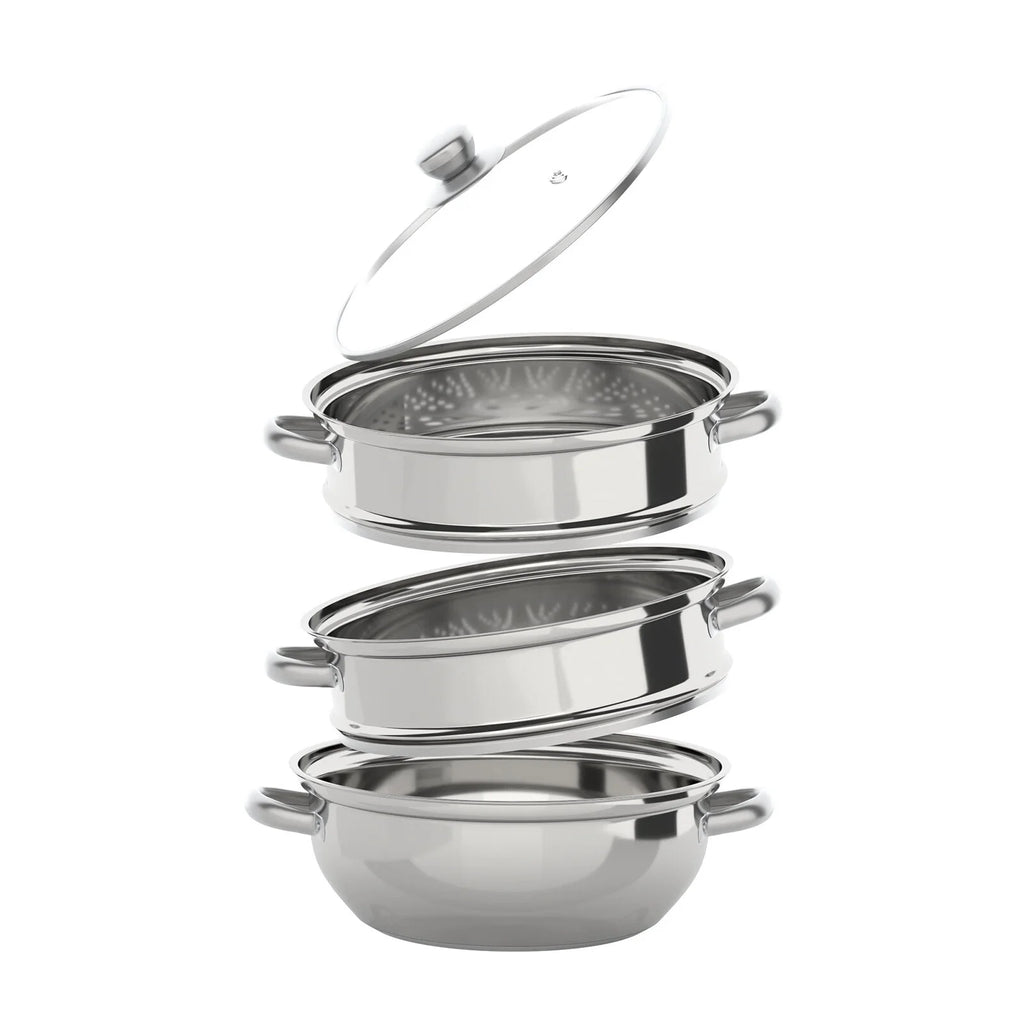 3 Tiers Steamer, 11" Stainless Steel Steaming Pot with Glass Lid G654