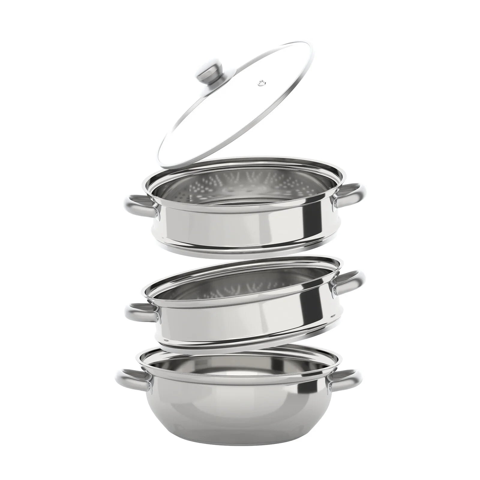 3 Tiers Steamer, 11" Stainless Steel Steaming Pot with Glass Lid G654