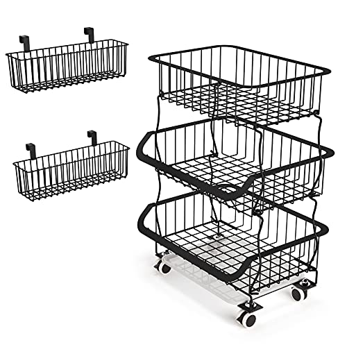5-Tier Stackable Metal Wire Rolling Cart for Kitchen, Pantry, Garage I812