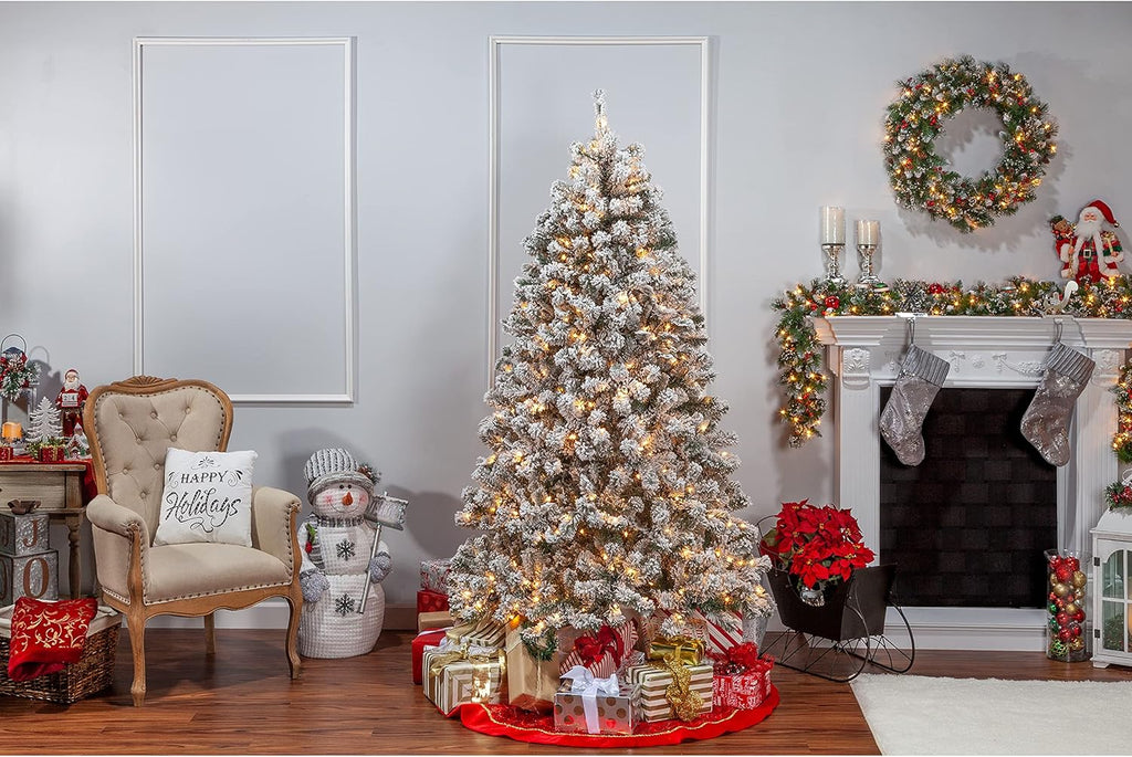 Flocked Pre-Lit Christmas Pine Tree 7ft H518022