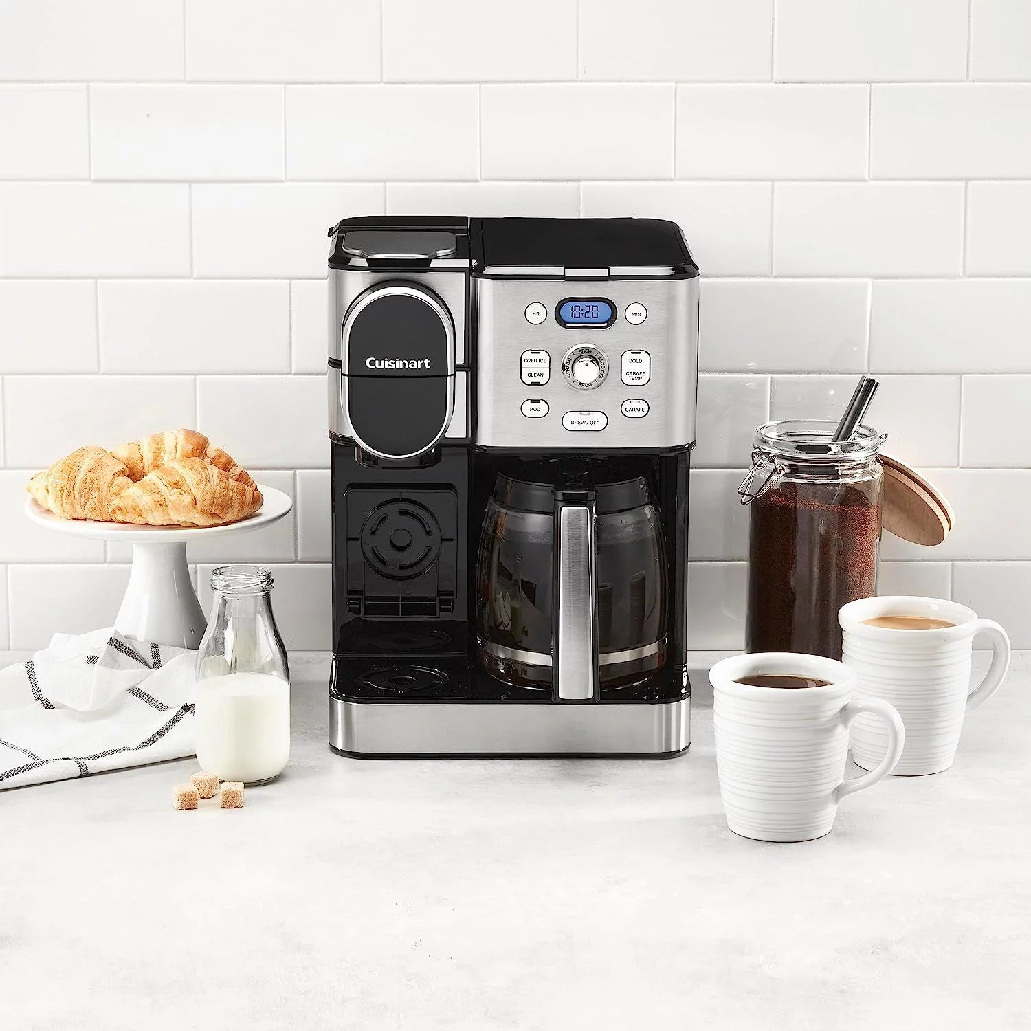 12-Cup Coffeemaker and Single-Serve Brewer, White Stainless Steel T316