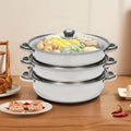 ANQIDI 3 Tiers Steamer, 11" Stainless Steel Steaming Pot Silver Vegetable Meat Steaming Cooker w/Glass Lid
