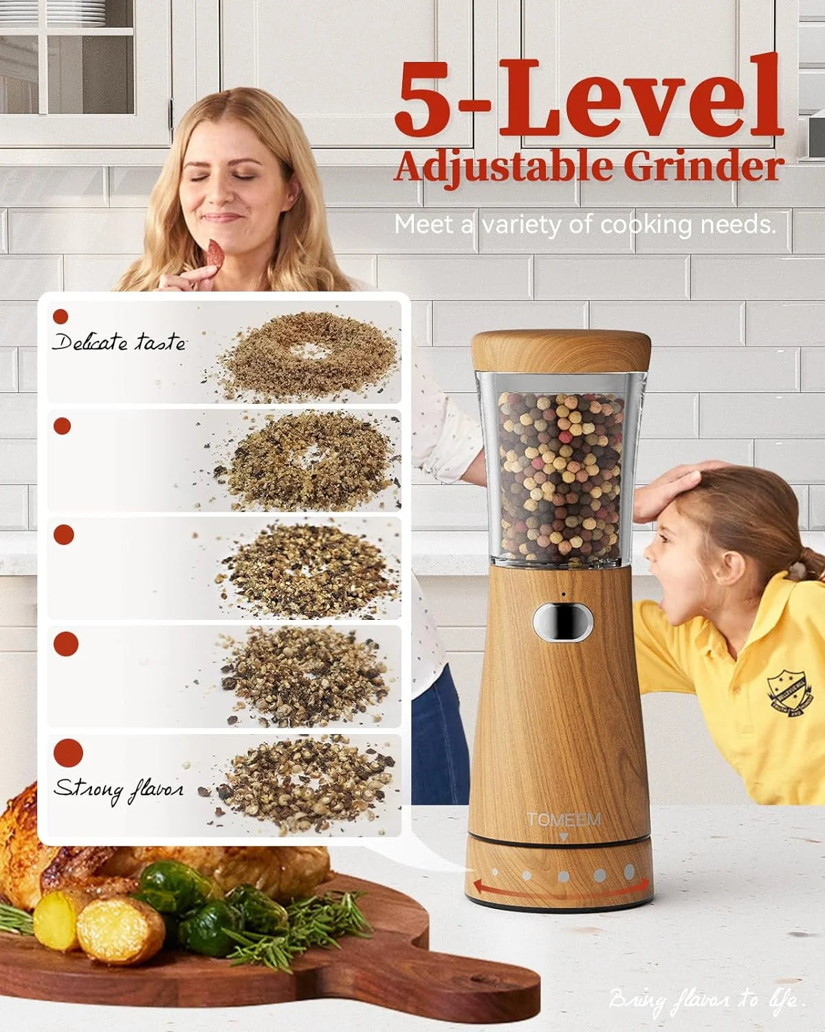 Electric Salt and Pepper Grinder Set, Adjustable Coarseness, USB Rechargeable, LED Light, 2 Pack Z6771