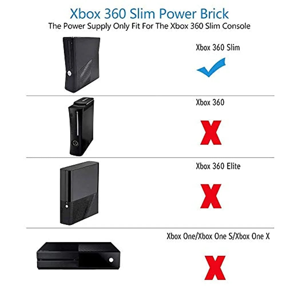 Power Supply for Xbox 360 Slim with Cable, Black C311936