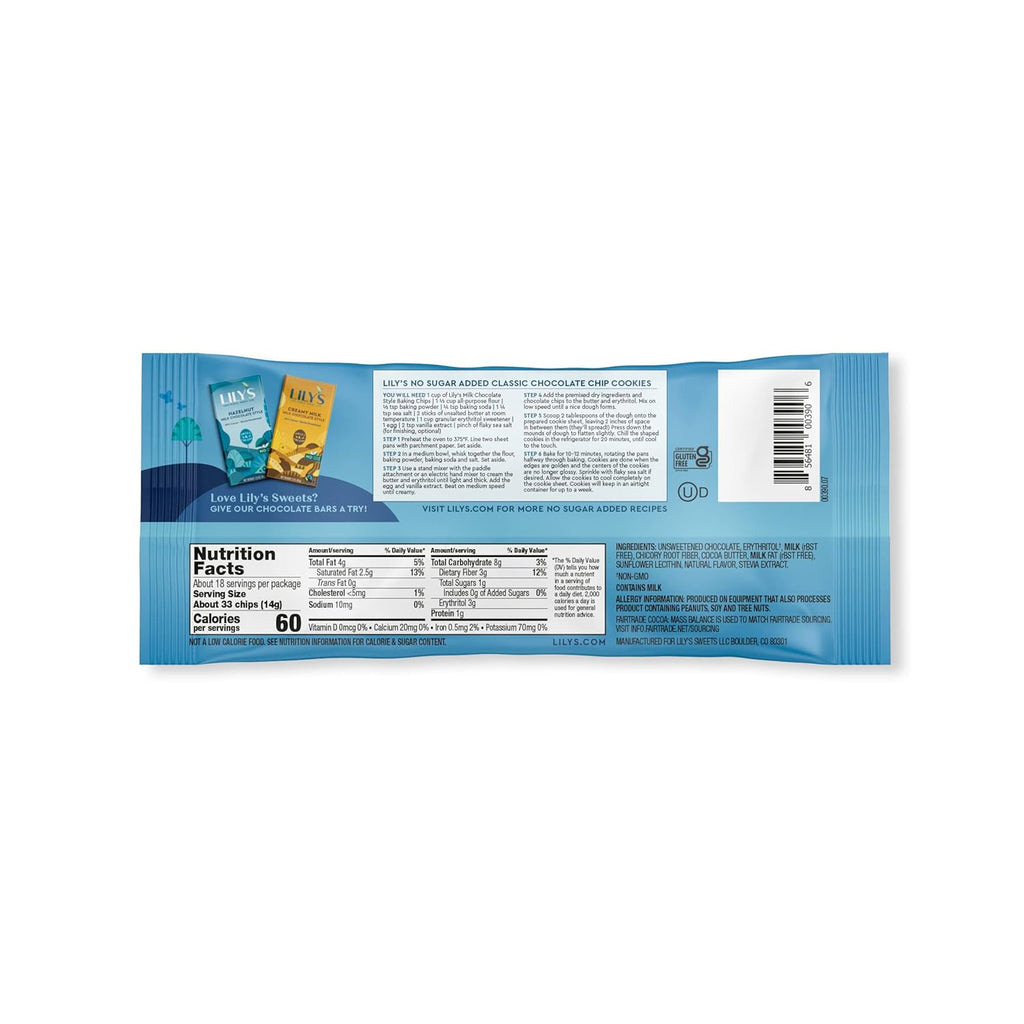 Milk Chocolate Style No Sugar Added Baking Chips, Gluten Free, 9 oz Bags (3 Pack) L980