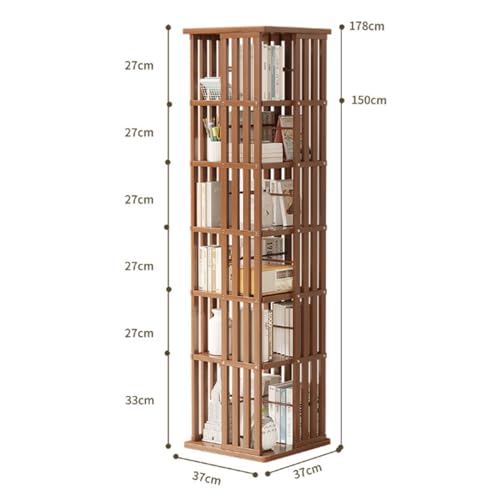 Bamboo 360 Rotating Bookshelf, 6-Tier Open Design Book Tower I111471