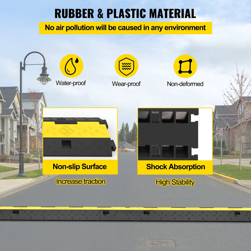 Cable Protector Ramp, 4 Pack 2 Channel, Rubber Speed Bump, 11000 LBS Load Capacity Q949312