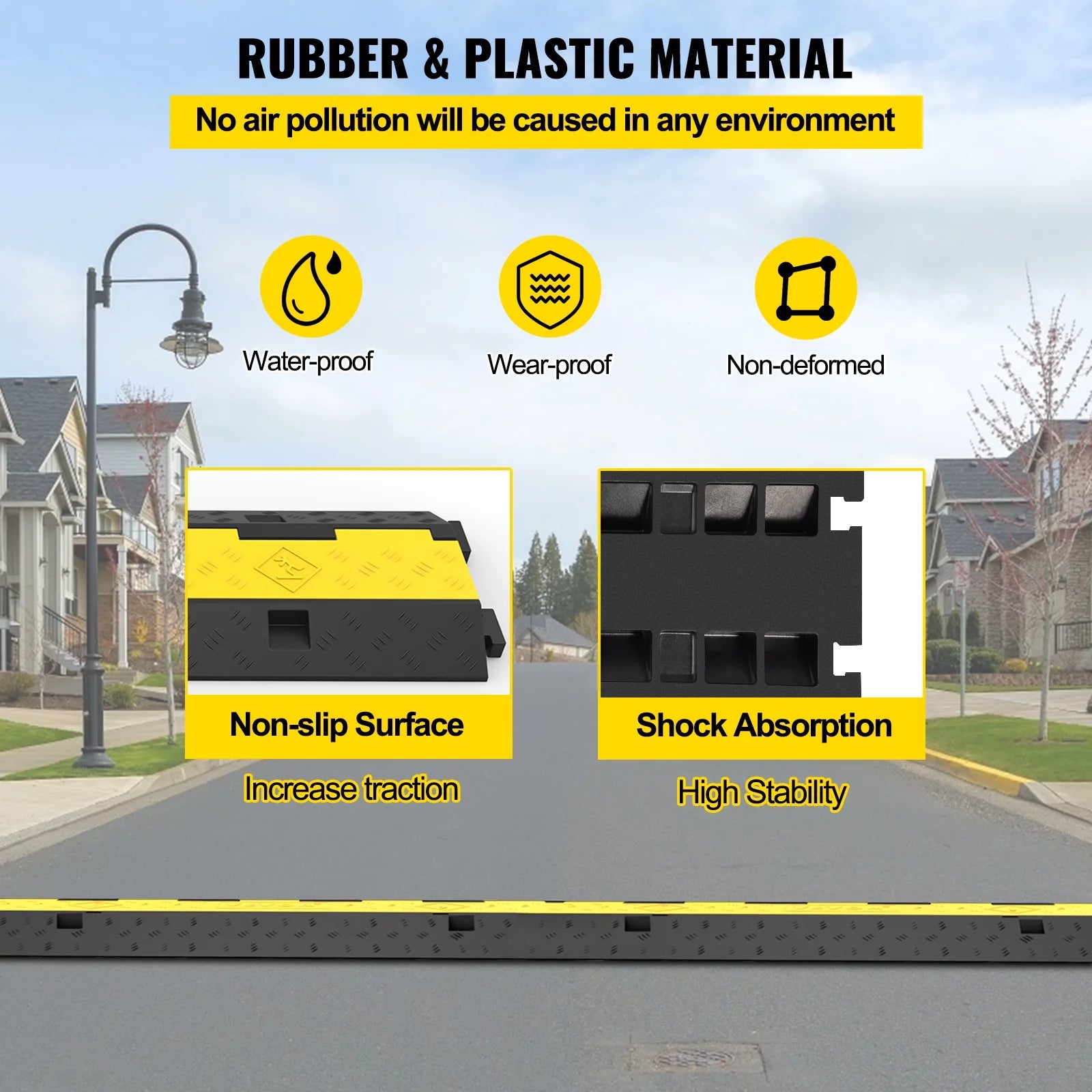 Cable Protector Ramp, 4 Pack 2 Channel, Rubber Speed Bump, 11000 LBS Load Capacity Q949312