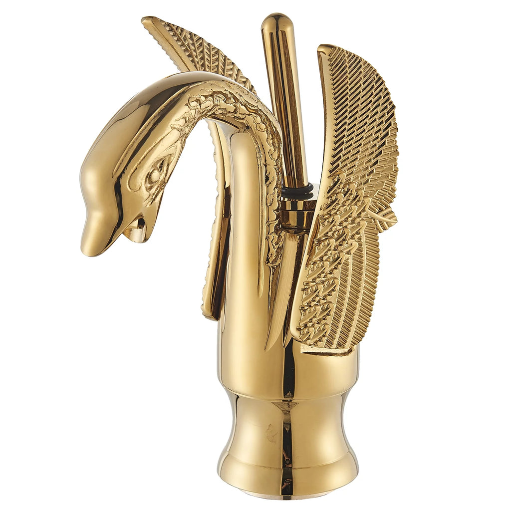 Swan Faucet Bathroom Sink Faucet Polished Gold Single Handle One Hole Basin Tap W86189
