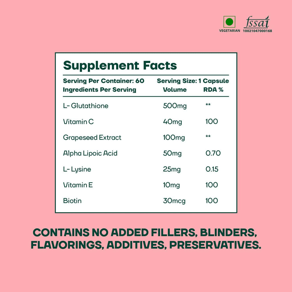 Glutathione 1000mg with Vitamin C & Biotin for Skin Brightening, 60 Veg Caps D15434