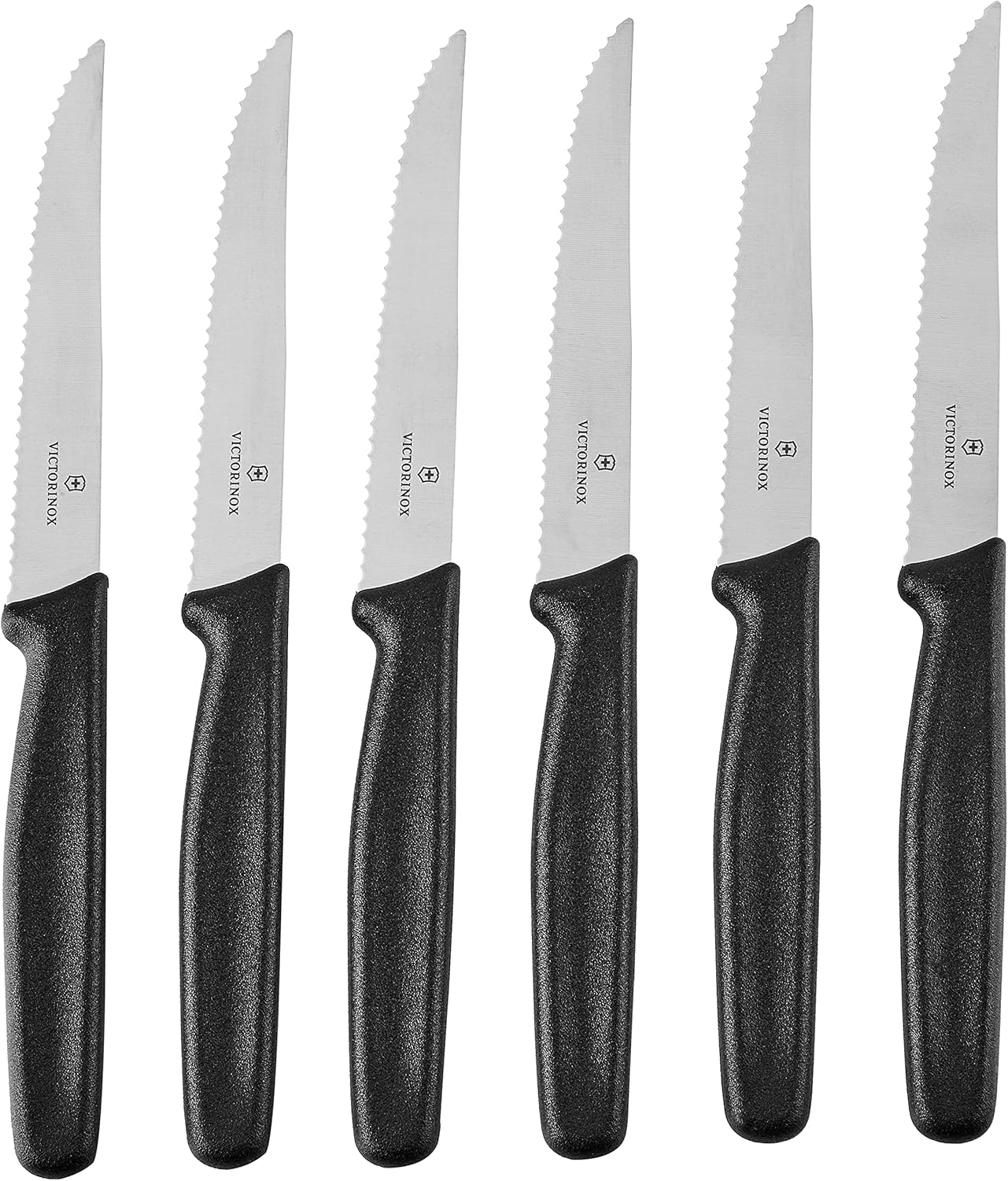 Serrated Steak Knife Set, Pointed-tip, 4.5-Inch, 6-Piece, Black F521280