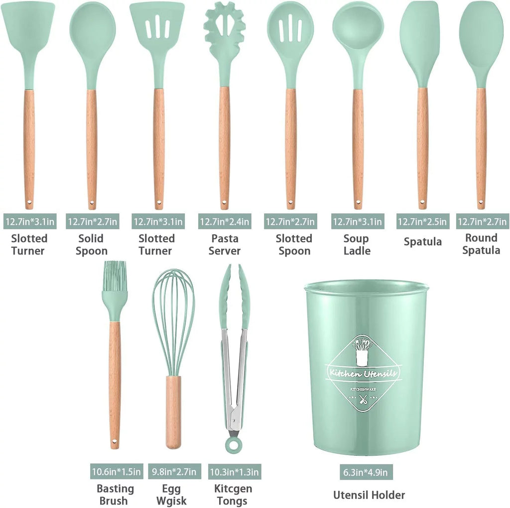 Non-Stick Silicone Cooking Utensils Set with Holder, 11 Pcs X62479