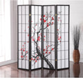 Japanese Style 4-Panel Screen Room Divider, Folding Shoji Screen Room Partition with Plum Blossom Design Portable Divider Freestanding Privacy Partition Screen for Rooms Office Indoor