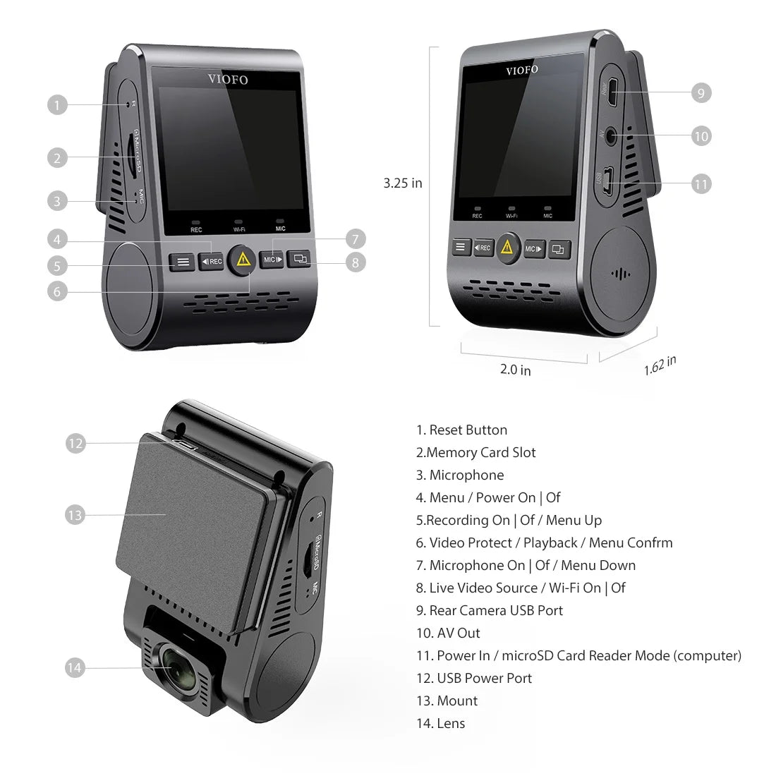 Dashcam Front and Rear 2K 1440P 60FPS with GPS Wi-Fi Parking Mode P76822