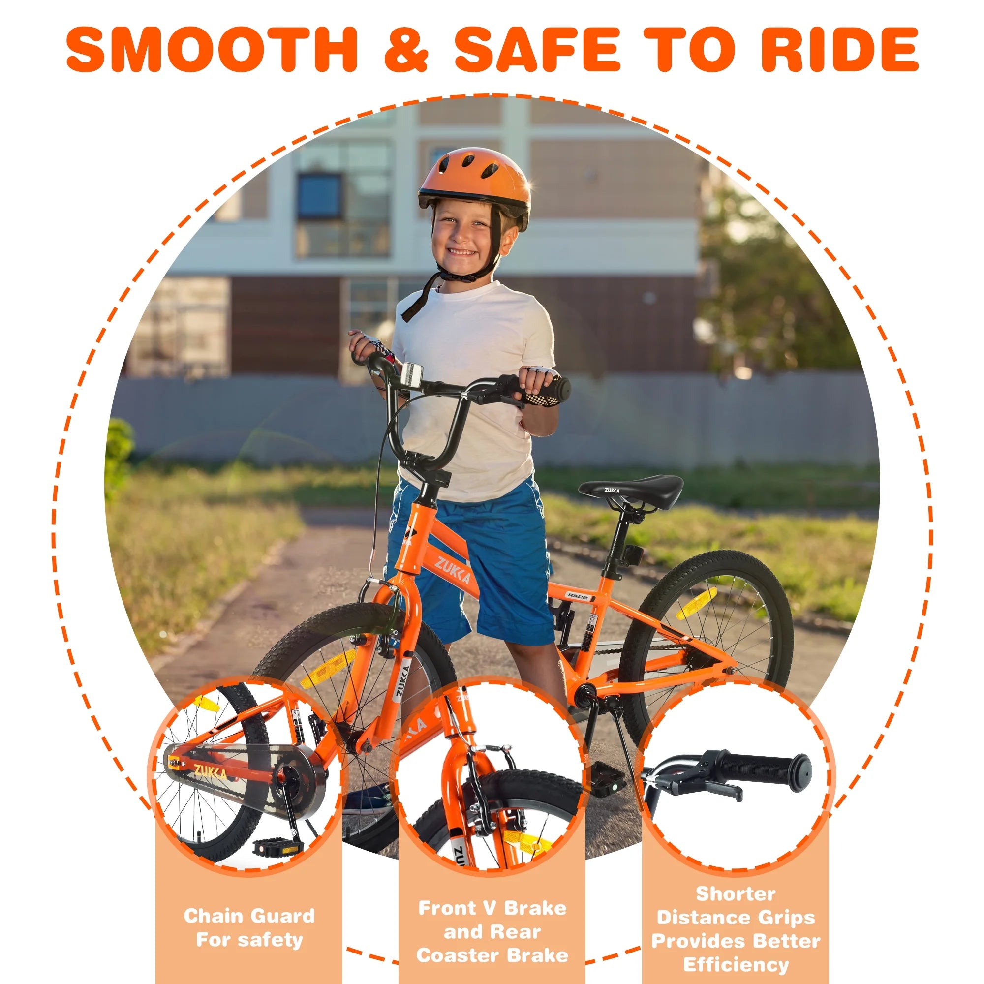 20 Inch Boys Bike for Kids Ages 7-10, Single Speed, Steel Frame, Orange J207351