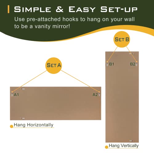 Over-the-Door Mirror, Full Length Hanging or Wall Mount, White, 43x16 I954