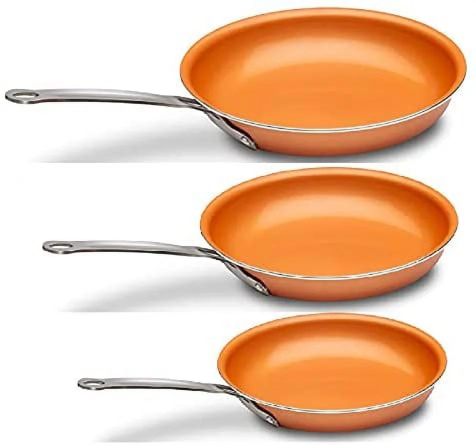Nonstick Ceramic Coated Frying Fry Pan Cookware Set 8,10 & 12 3 Pcs Eco Friendly Induction Durable Stainless Steel Handle