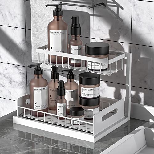 Under Sink Organizer 2-Tier Heavy Duty Metal Pull Out Drawer for Kitchen Bathroom Cabinet Storage L552011