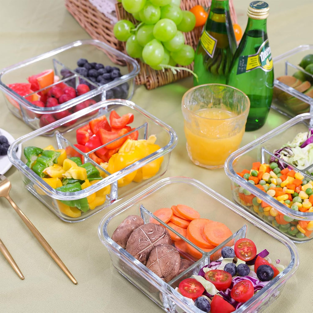 Glass Meal Prep Containers 5-Pack with Lids, 35oz, Bento Box for Freezer & Ovens A853