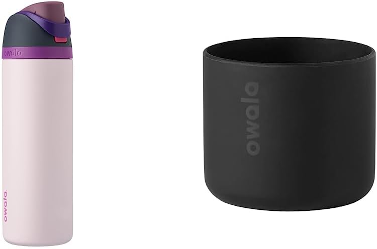 Owala 32oz FreeSip Insulated Stainless Steel Water Bottle Bundle with Silicone Boot (Black)