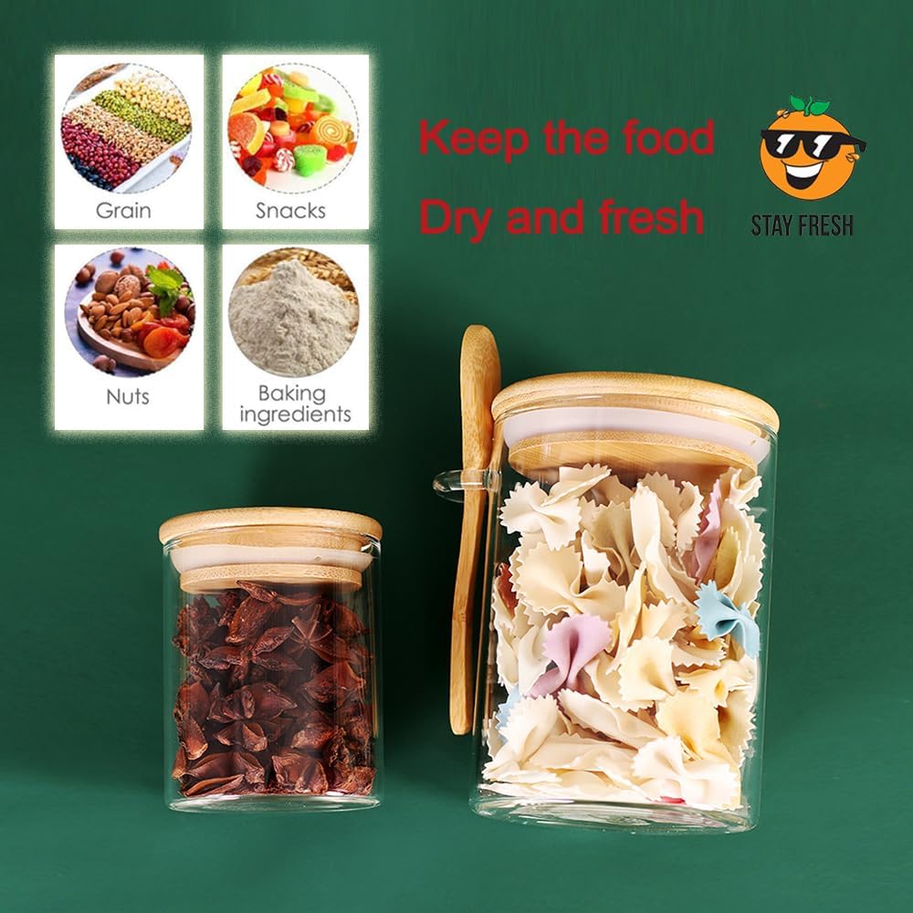 Glass Jars with Bamboo Lids and Spoons, Set of 6 S6154