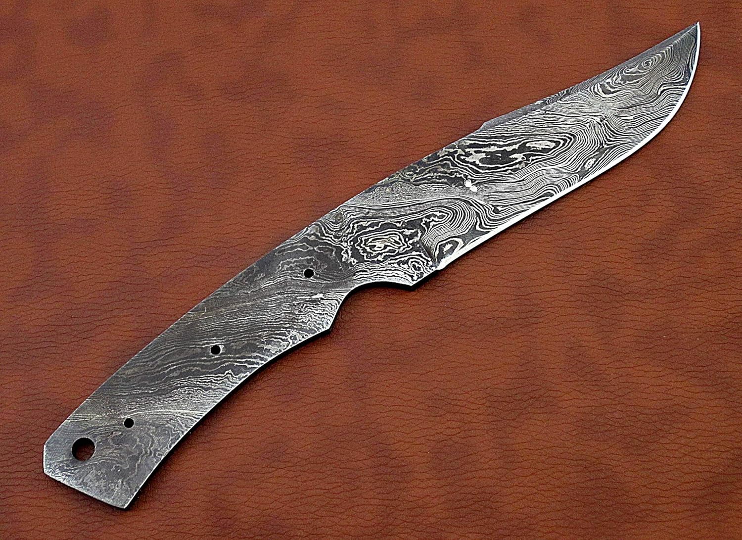 9.5 inches long clip point blank blade, knife making supplies, Hand forged Twist pattern Damascus steel blank blade skinning knife with 3 Pins & a screw hole space 4.5" long cutting edge blade