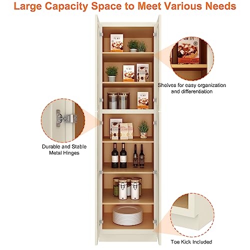 Kitchen Pantry Storage Cabinet with 2 Doors and 5 Shelves Y210218