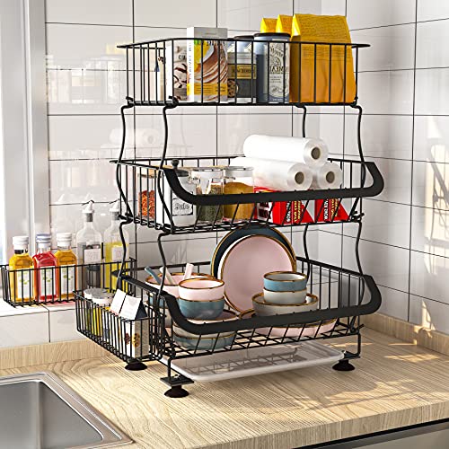 5-Tier Stackable Metal Wire Rolling Cart for Kitchen, Pantry, Garage I812