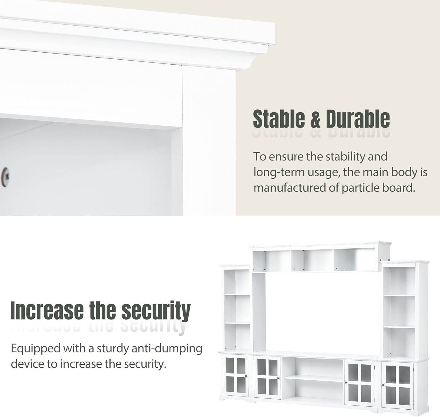 Media Console Table for TVs Up to 70" with Tempered Glass Door, White J769401