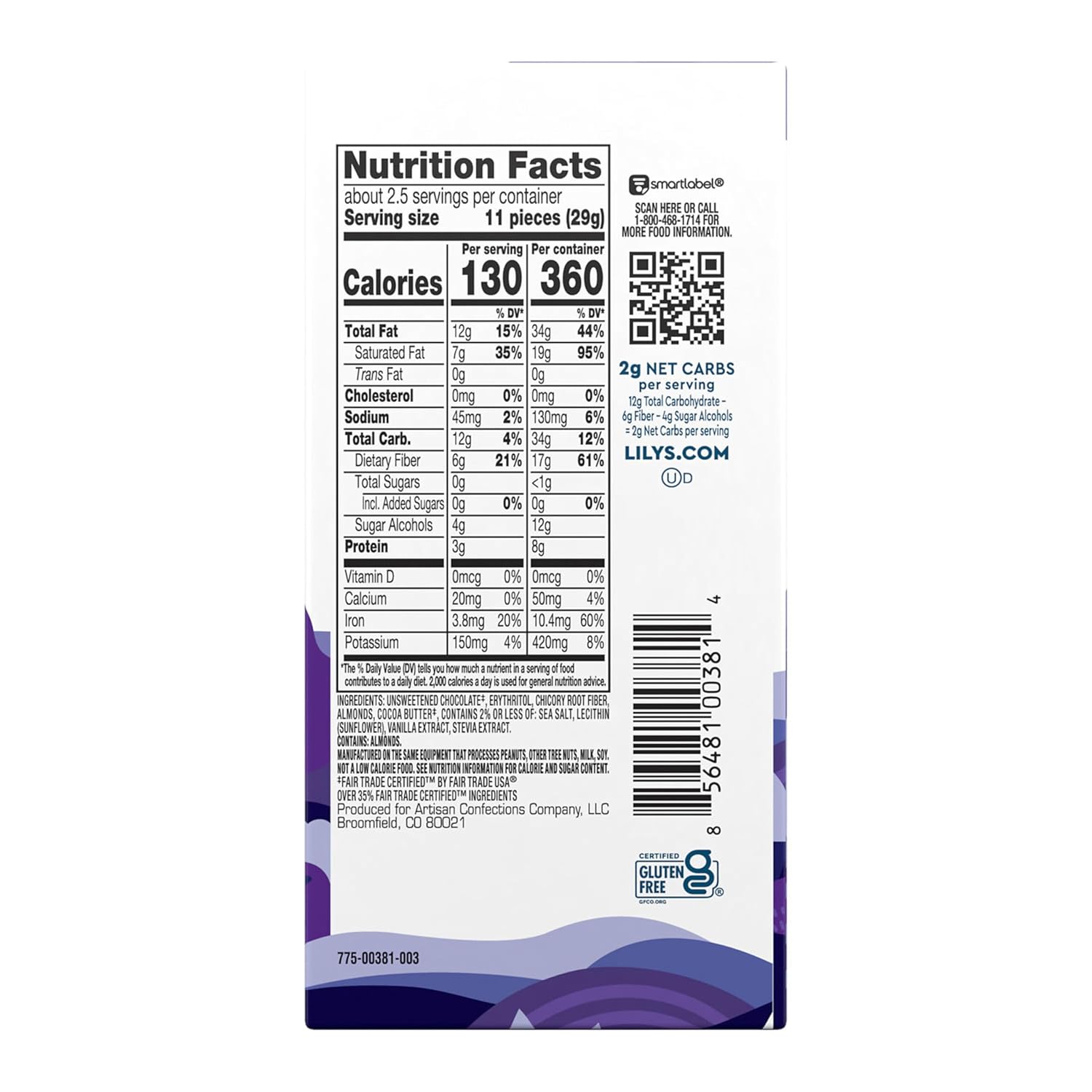 Dark Chocolate Bar with Salted Almonds, 70% Cocoa, Keto Friendly, 4-Pack V72693