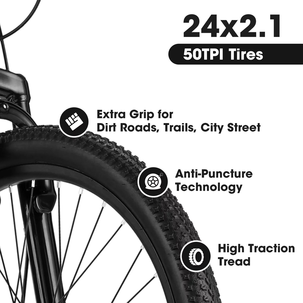 24 inch Mountain Bike for Teenagers Girls Women, 21 Speeds, Dual Disc Brakes J954506