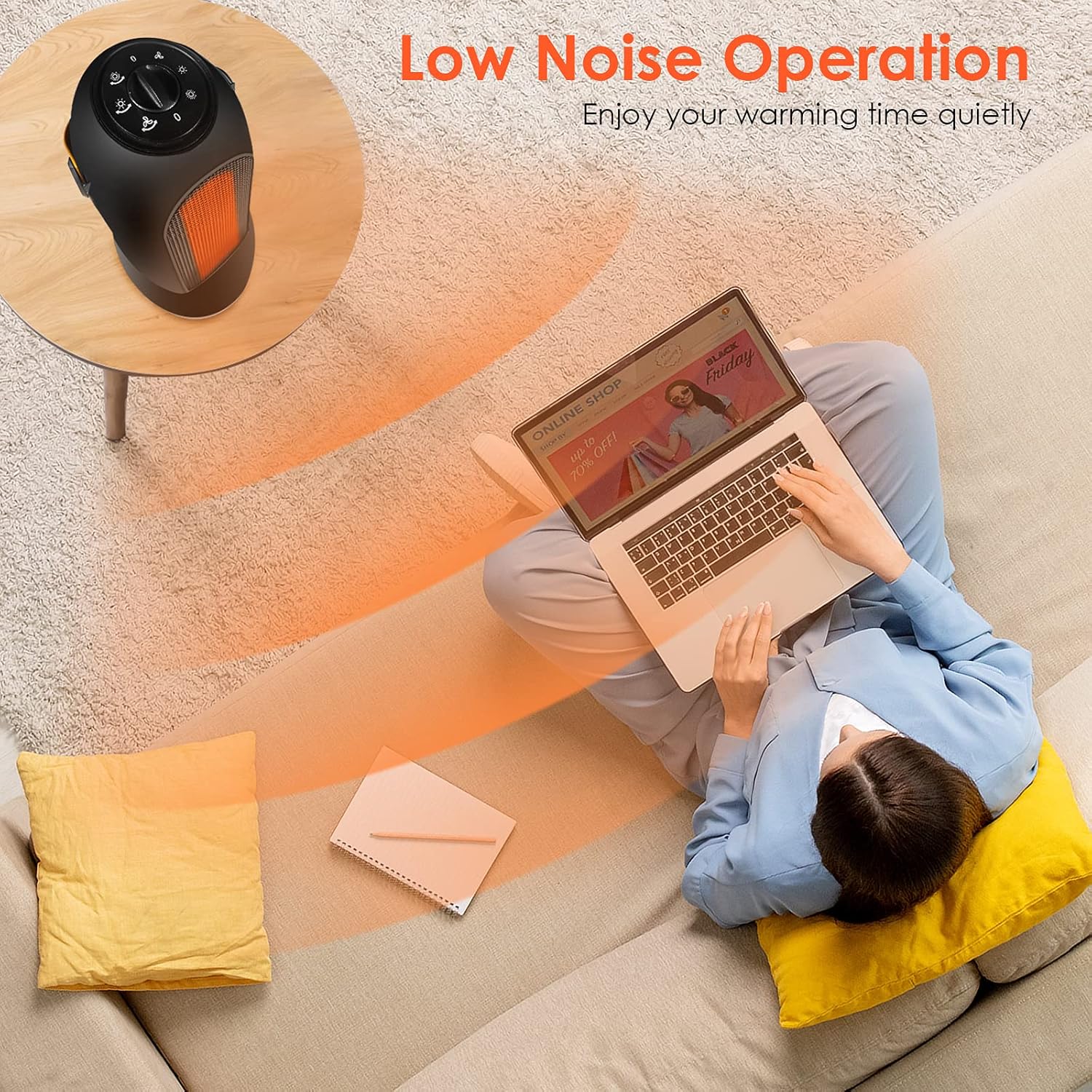 Portable Fan Heater for Home, 1200W PTC Ceramic Heater with 4 Heat Settings B452099